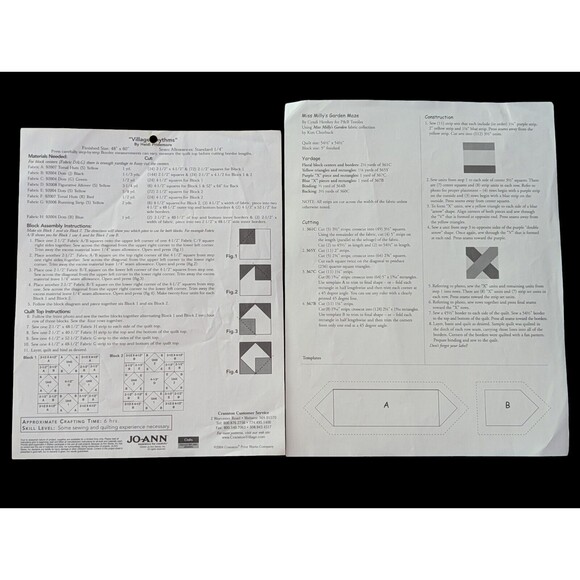 Lot of 2 Quilt Patterns Cranston Village Rhythms Miss Milly's Garden Maze P&B - Picture 2 of 4